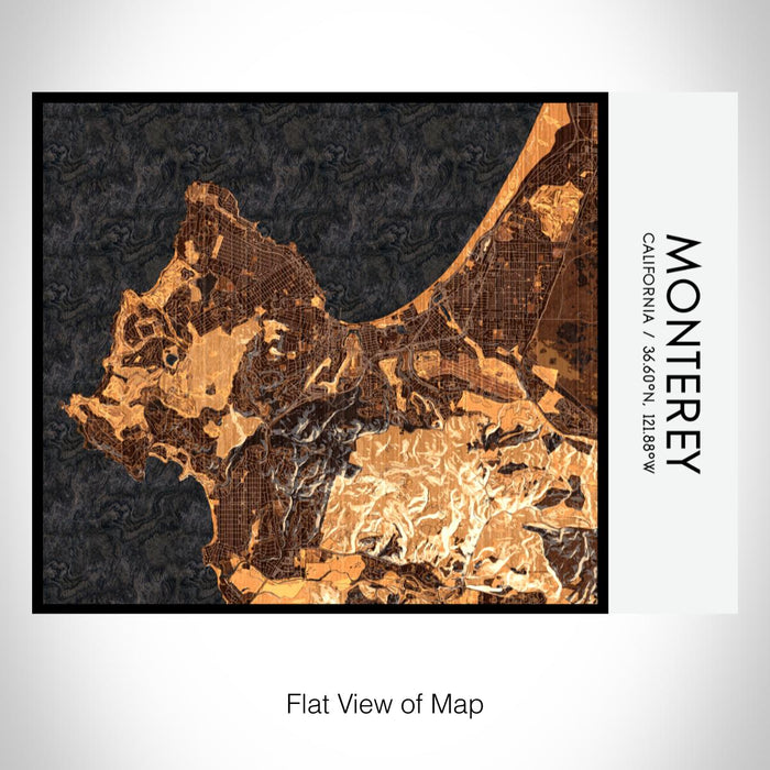 Rendered View of Monterey California Map on 20oz Stainless Steel Insulated Bottle with Bamboo Top with printed ember style map