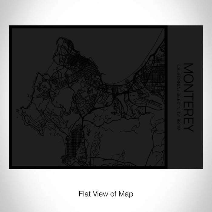 Rendered View of Monterey California Map on 20oz Stainless Steel Insulated Bottle with Bamboo Top in Matte Black with printed Tactile Lines Map in Black