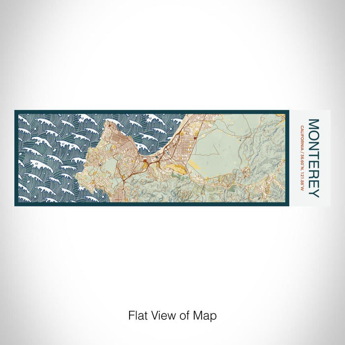Rendered View of Monterey California Map on 10oz Stainless Steel Insulated Cup in Woodblock with Sliding Lid