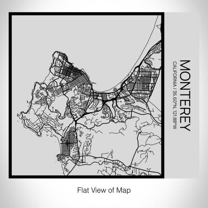Rendered View of Monterey California Map on 17oz Stainless Steel Insulated Tumbler in Tactile Lines with Succulent in Background