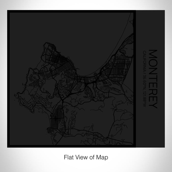 Rendered View of Monterey California Map on 17oz Stainless Steel Insulated Tumbler in Matte Black with Tactile Lines