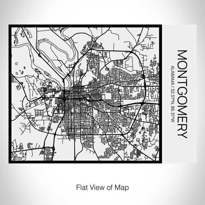 Rendered View of Montgomery Alabama Map on 20oz Stainless Steel Insulated Bottle with Bamboo Top in Matte White with printed Tactile Lines Map in Black