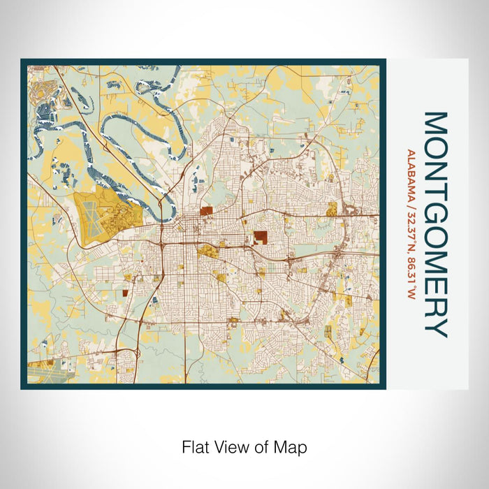 Rendered View of Montgomery Alabama Map on 20oz Stainless Steel Insulated Bottle with Bamboo Top with printed woodblock style map