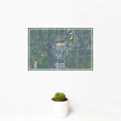 12x18 Mora Minnesota Map Print Landscape Orientation in Afternoon Style With Small Cactus Plant in White Planter