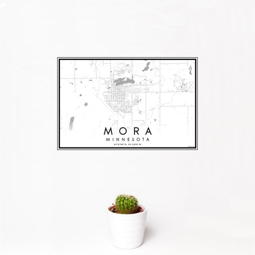 12x18 Mora Minnesota Map Print Landscape Orientation in Classic Style With Small Cactus Plant in White Planter
