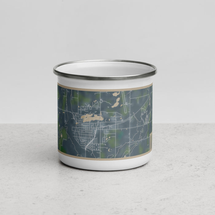 Front View Custom Mora Minnesota Map Enamel Mug in Afternoon