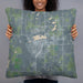 Person holding 22x22 Custom Mora Minnesota Map Throw Pillow in Afternoon