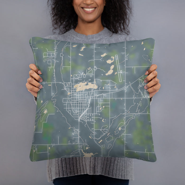 Person holding 18x18 Custom Mora Minnesota Map Throw Pillow in Afternoon