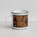 Left View Custom Mora Minnesota Map Enamel Mug in Ember