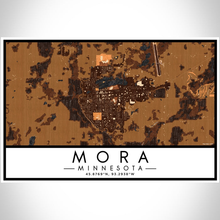 Mora Minnesota Map Print Landscape Orientation in Ember Style With Shaded Background