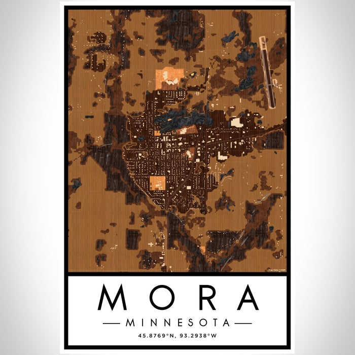 Mora Minnesota Map Print Portrait Orientation in Ember Style With Shaded Background