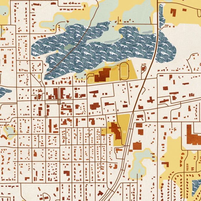 Mora Minnesota Map Print in Woodblock Style Zoomed In Close Up Showing Details