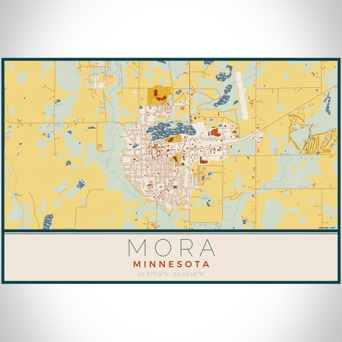 Mora Minnesota Map Print Landscape Orientation in Woodblock Style With Shaded Background
