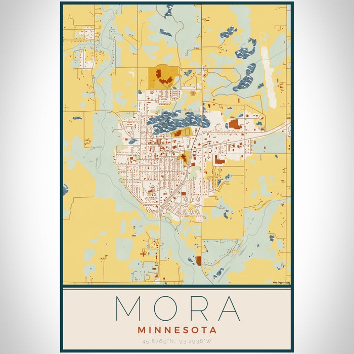 Mora Minnesota Map Print Portrait Orientation in Woodblock Style With Shaded Background
