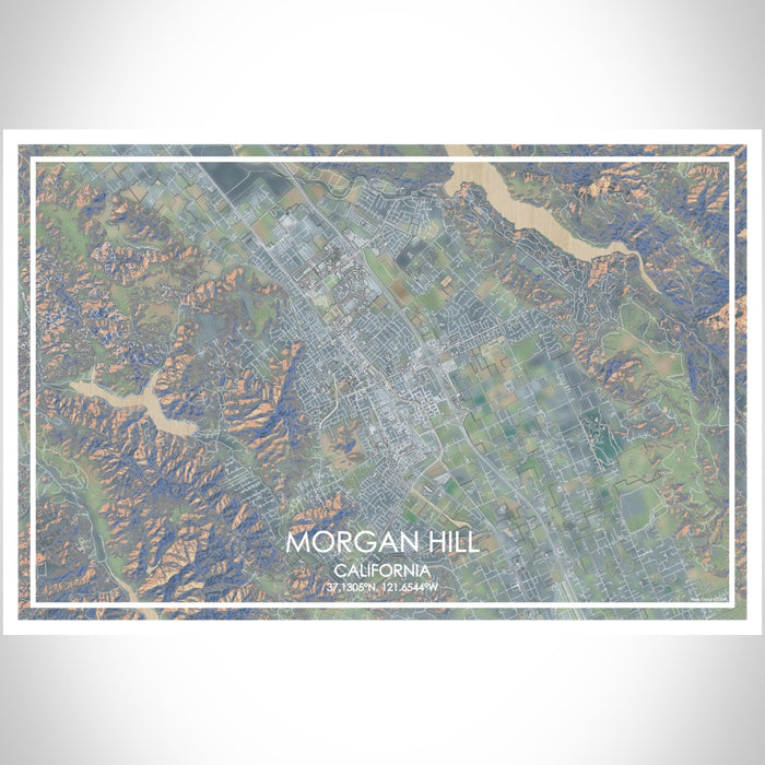 Morgan Hill California Map Print Landscape Orientation in Afternoon Style With Shaded Background