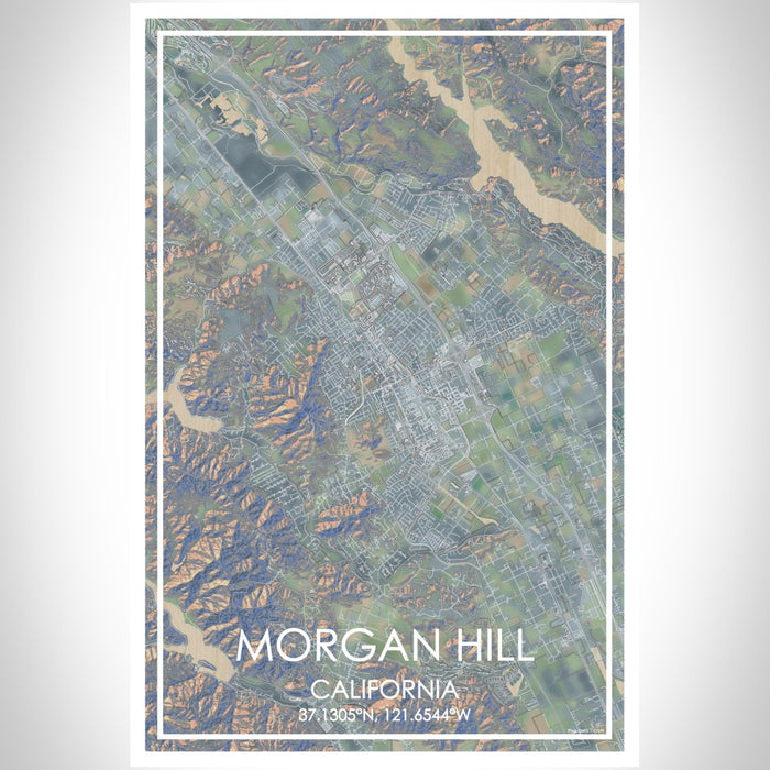 Morgan Hill California Map Print Portrait Orientation in Afternoon Style With Shaded Background