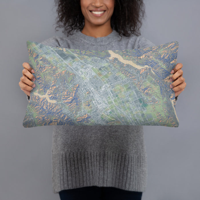 Person holding 20x12 Custom Morgan Hill California Map Throw Pillow in Afternoon