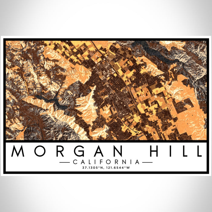 Morgan Hill California Map Print Landscape Orientation in Ember Style With Shaded Background