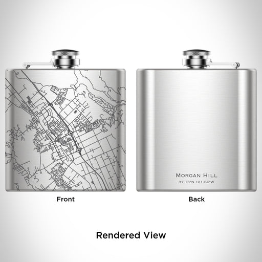 Rendered View of Morgan Hill California Map Engraving on 6oz Stainless Steel Flask