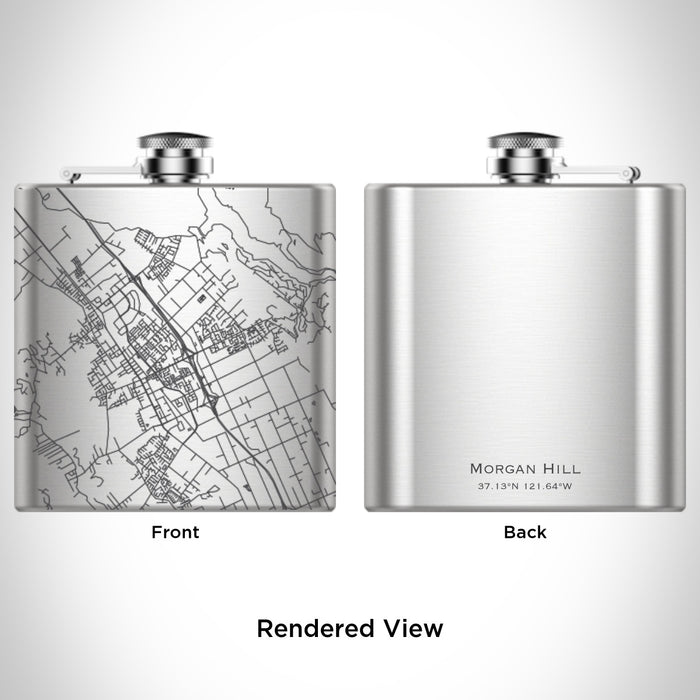 Rendered View of Morgan Hill California Map Engraving on 6oz Stainless Steel Flask