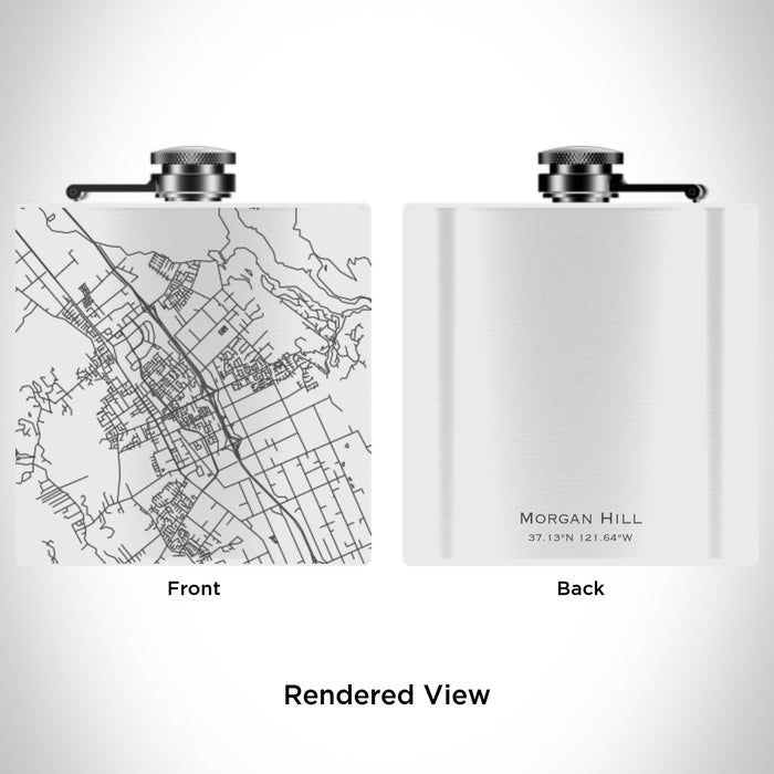 Rendered View of Morgan Hill California Map Engraving on 6oz Stainless Steel Flask in White