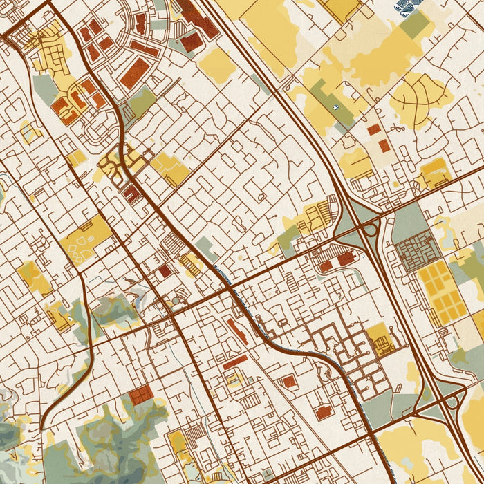 Morgan Hill California Map Print in Woodblock Style Zoomed In Close Up Showing Details
