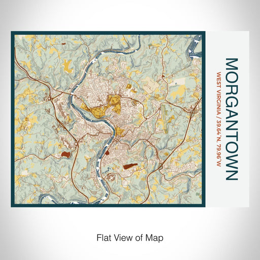 Rendered View of Morgantown West Virginia Map on 20oz Stainless Steel Insulated Bottle with Bamboo Top with printed woodblock style map