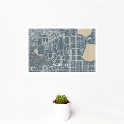 12x18 Morningside Edina Map Print Landscape Orientation in Afternoon Style With Small Cactus Plant in White Planter