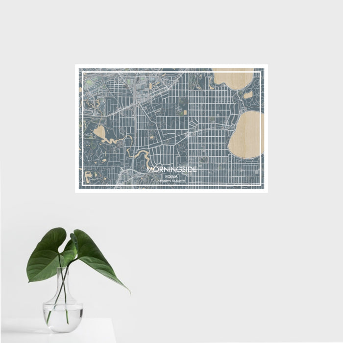 16x24 Morningside Edina Map Print Landscape Orientation in Afternoon Style With Tropical Plant Leaves in Water