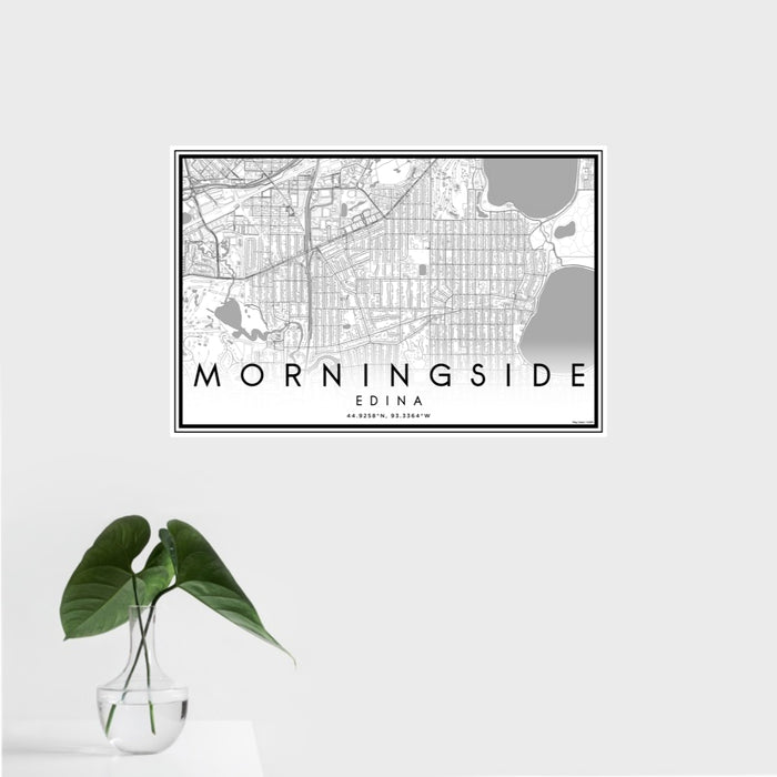 16x24 Morningside Edina Map Print Landscape Orientation in Classic Style With Tropical Plant Leaves in Water