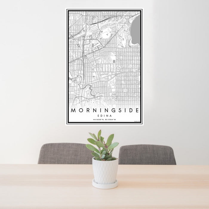 24x36 Morningside Edina Map Print Portrait Orientation in Classic Style Behind 2 Chairs Table and Potted Plant