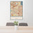 24x36 Morningside Edina Map Print Portrait Orientation in Woodblock Style Behind 2 Chairs Table and Potted Plant