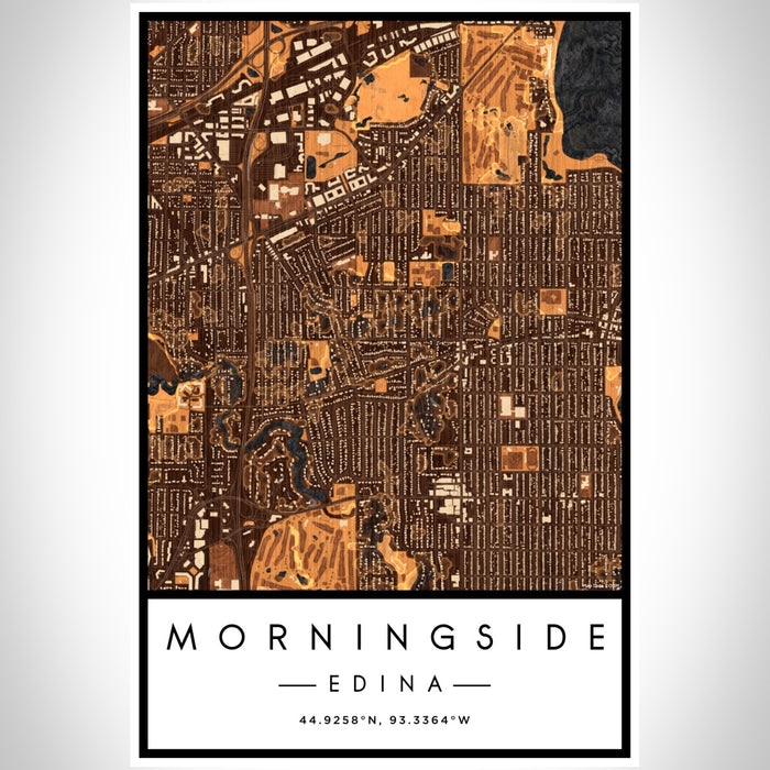 Morningside Edina Map Print Portrait Orientation in Ember Style With Shaded Background