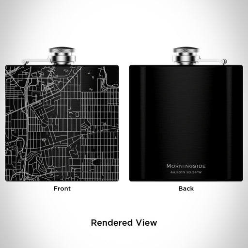 Rendered View of Morningside Edina Map Engraving on 6oz Stainless Steel Flask in Black