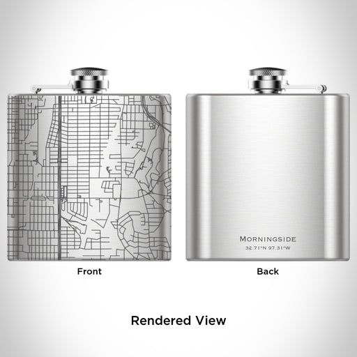 Rendered View of Morningside Fort Worth Map Engraving on 6oz Stainless Steel Flask