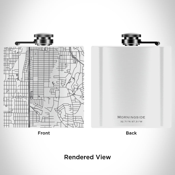 Rendered View of Morningside Fort Worth Map Engraving on 6oz Stainless Steel Flask in White