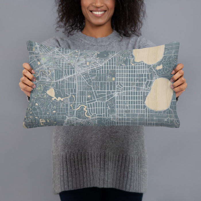 Person holding 20x12 Custom Morningside Minnesota Map Throw Pillow in Afternoon