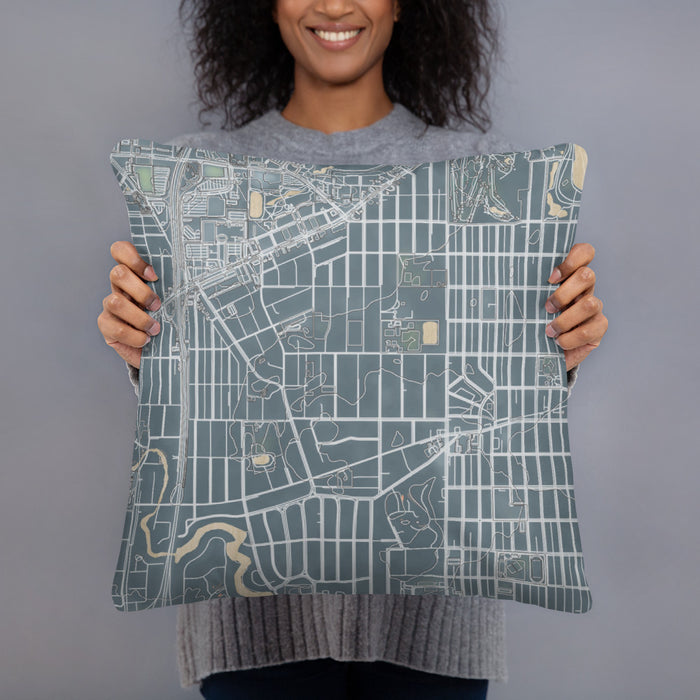 Person holding 18x18 Custom Morningside Minnesota Map Throw Pillow in Afternoon
