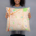 Person holding 18x18 Custom Morningside Minnesota Map Throw Pillow in Watercolor