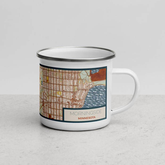 Right View Custom Morningside Minnesota Map Enamel Mug in Woodblock