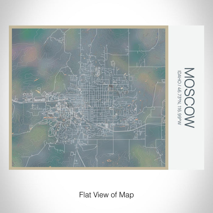 Rendered View of Moscow Idaho Map on 20oz Stainless Steel Insulated Bottle with Bamboo Top with printed afternoon style map