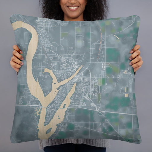 Person holding 22x22 Custom Moses Lake Washington Map Throw Pillow in Afternoon