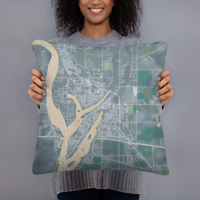 Person holding 18x18 Custom Moses Lake Washington Map Throw Pillow in Afternoon