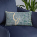 Custom Moses Lake Washington Map Throw Pillow in Afternoon on Blue Colored Chair