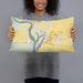 Person holding 20x12 Custom Moses Lake Washington Map Throw Pillow in Woodblock