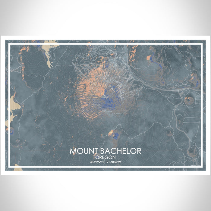 Mount Bachelor Oregon Map Print Landscape Orientation in Afternoon Style With Shaded Background