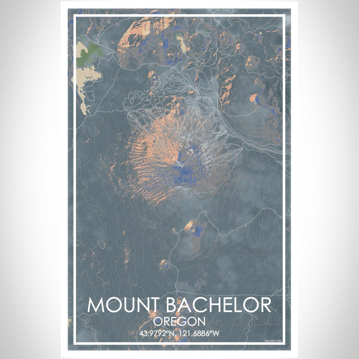 Mount Bachelor Oregon Map Print Portrait Orientation in Afternoon Style With Shaded Background