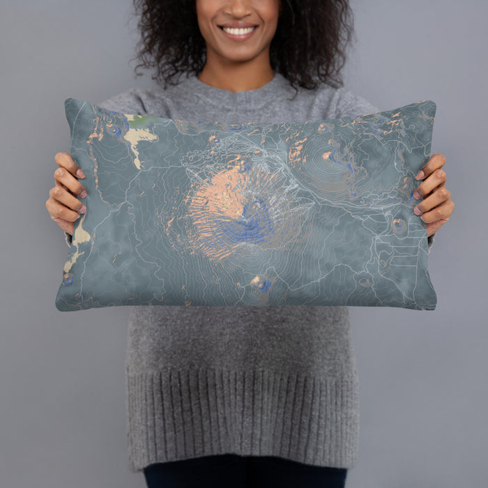 Person holding 20x12 Custom Mount Bachelor Oregon Map Throw Pillow in Afternoon