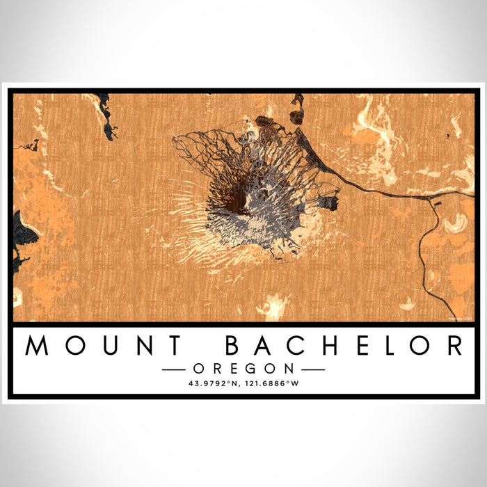 Mount Bachelor Oregon Map Print Landscape Orientation in Ember Style With Shaded Background