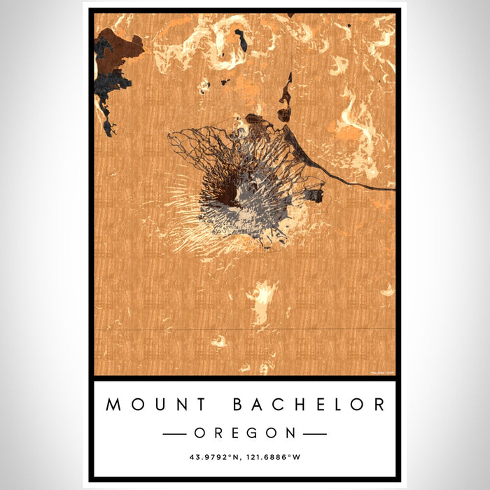 Mount Bachelor Oregon Map Print Portrait Orientation in Ember Style With Shaded Background